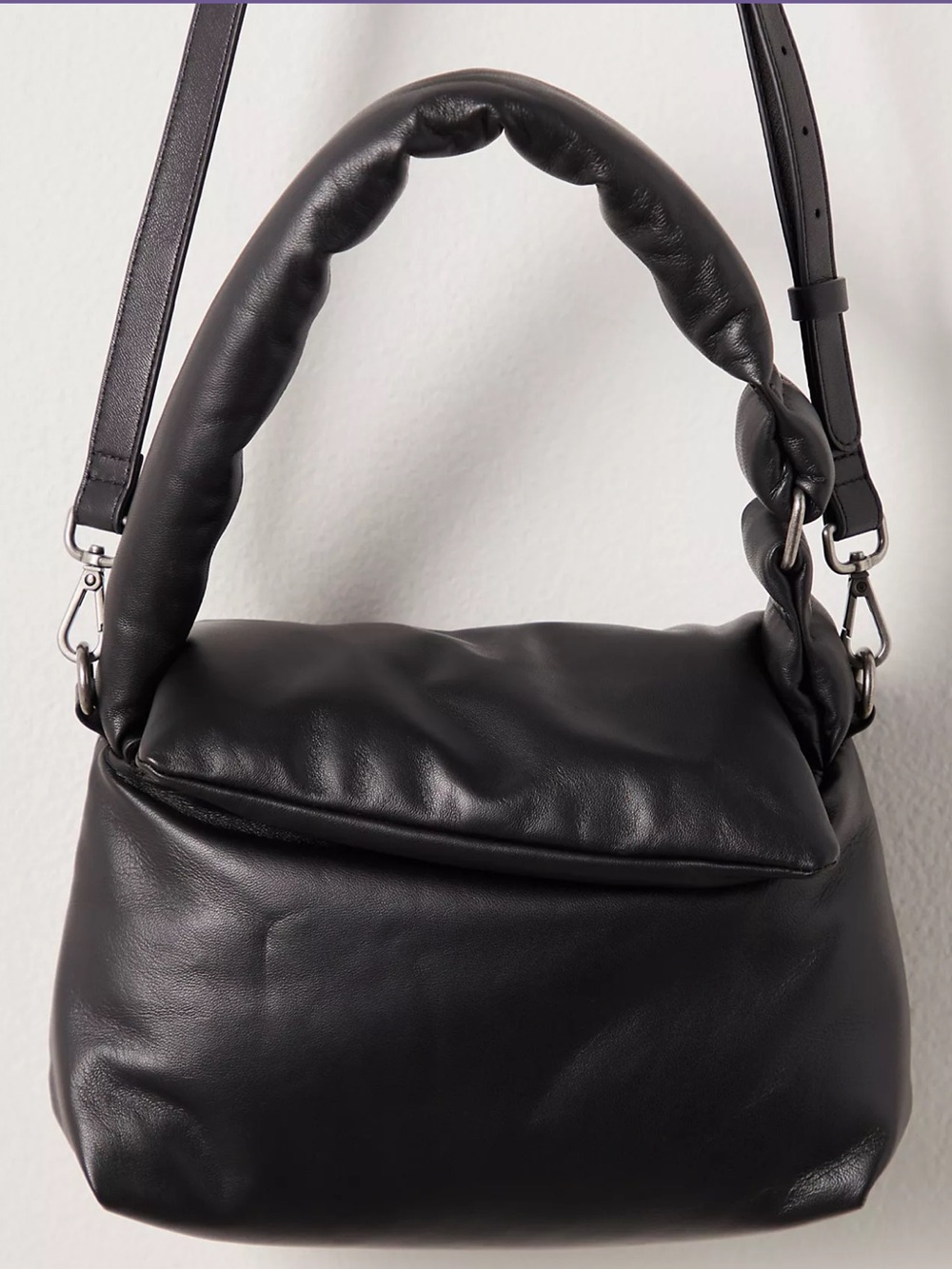 Free People Piper Puff Crossbody Classic Top Handle Black Leather Bag